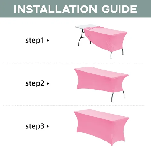 Miniatura 5 de CWK - Funda de mesa de elastano elástica impermeable de 6 pies para mesas rectangulares - Mantel elástico ajustado para mesas plegables, tela Rosa