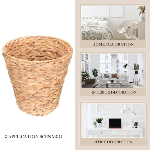 Miniatura 5 de SEWACC Cubo de basura de mimbre de 10.6 pulgadas, material natural, redondo, cesta de almacenamiento para el hogar, organizador ligero