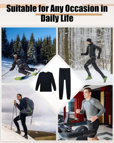 Miniatura 6 de Juego de 4 ropa interior térmica para hombre, suave, larga, de algodón, cálida, ropa interior térmica para hombre, para clima frío e invierno