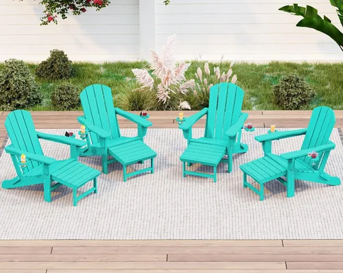 Miniatura 38 de KINGYES Silla Adirondack plegable ajustable con otomana retráctil, silla reclinable Adirondack de polietileno de alta densidad con soporte