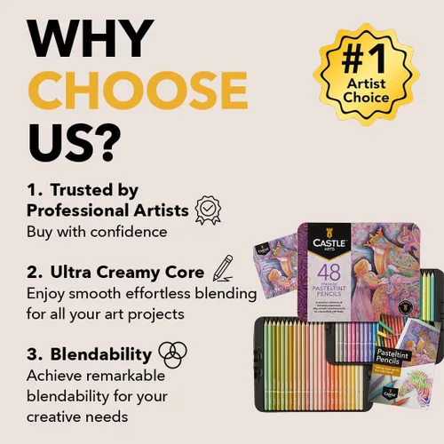 Miniatura 2 de Castle Art Supplies - Juego de lápices de colores Pasteltint en lata 48 colores en tonos más suaves y suntuosos para artistas profesionales
