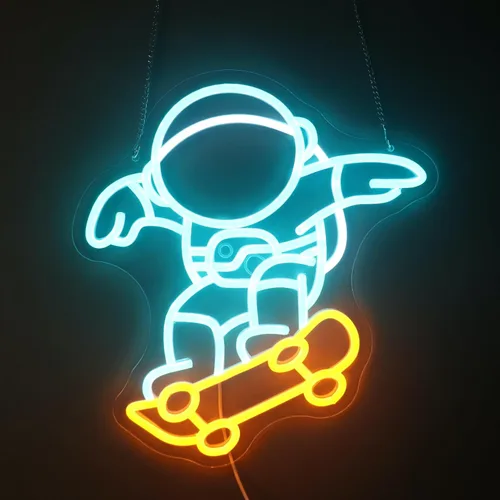 Miniatura 7 de Astronaut Skateboarding" Space Adventure Light - Arte de pared LED genial y que desafía la gravedad para sala de juegos, dormitorio, decoración