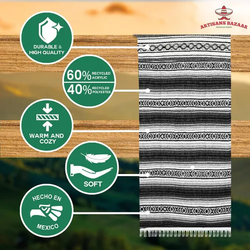 Miniatura 84 de Artisans Bazaar Poncho tradicional mexicano de Baja para hombres y mujeres, auténtico sarape de Gaban, manta de vaquero Pancho Jorongo