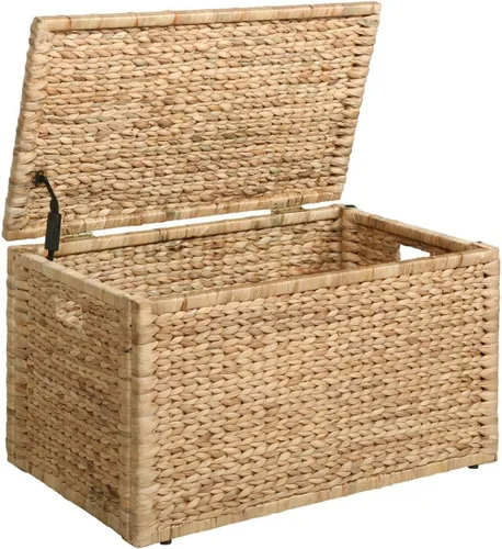 Miniatura 16 de eHemco Baúl de almacenamiento de mimbre de jacinto de agua resistente con marco de metal, 30 x 17.5 x 17.5 pulgadas, marrón lavado
