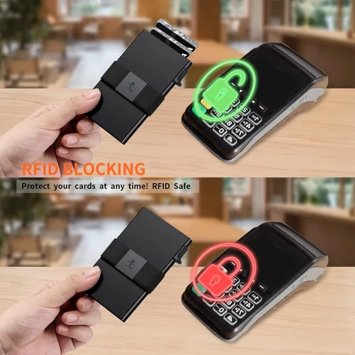 Miniatura 7 de SEMORID Slim Aluminum Card Holder Wallet for Men, Durable Expandable Backplate, RFID Blocking Minimalist Metal Pop Up Wallet with Gift Box, Holds