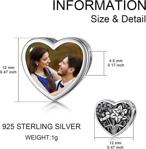 Miniatura 6 de PEIMKO Dije personalizado de plata de ley con diseño de corazón de flor de nacimiento y corazón de flor de nacimiento pulsera de serpiente regalo