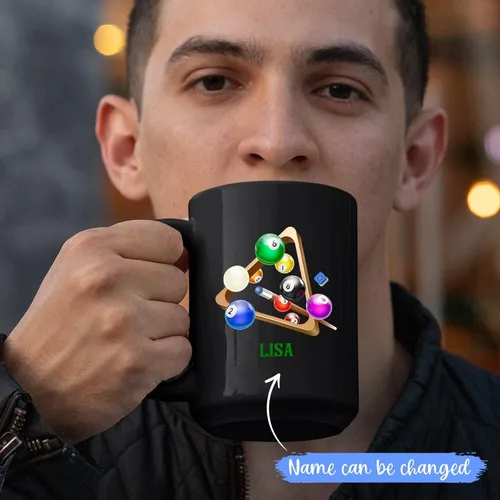 Miniatura 2 de Taza de billar personalizada, taza de café de billar, taza deportiva personalizada, regalo para los amantes del billar, taza de té negro de 11