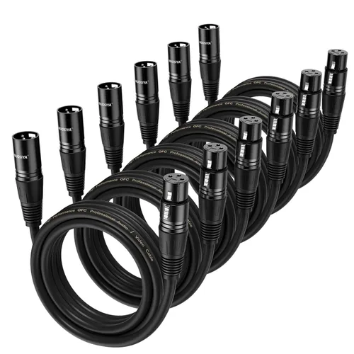 Miniatura 20 de Cable XLR de 1.5 pies, 6 unidades, cables de micrófono, cable de altavoz de micrófono equilibrado de alta calidad con cable XLR macho a hembra DMX