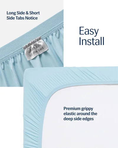 Miniatura 3 de REST® Evercool®+ Sábana bajera ajustable, tamaño King, azul claro, 15 pulgadas de profundidad (hasta 18 pulgadas), ropa de cama transpirable