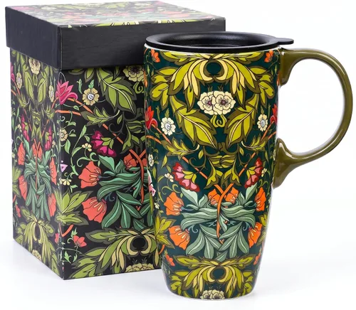Miniatura 14 de Taza de Café de Cerámica de Porcelana con Tapa para Lata de Té 17oz. Azul y Verde, 2 Piezas
