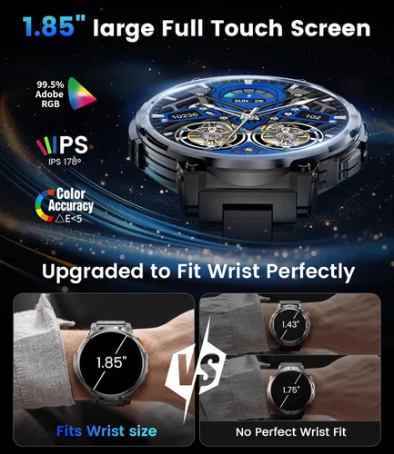 Miniatura 2 de LIGE Relojes inteligentes para hombres con batería de 730 mAh, reloj inteligente HD de 1.85 pulgadas con linterna/marca/respuesta de llamada/120 +