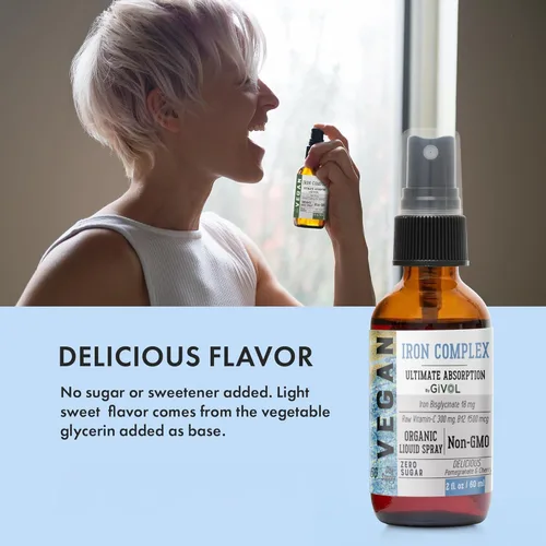 Miniatura 6 de Suplemento de hierro – Complejo de bisglicinato de 18 mg con vitamina C y B12, aerosol líquido, fácil absorción, sin OMG, sin azúcar, 2 onzas