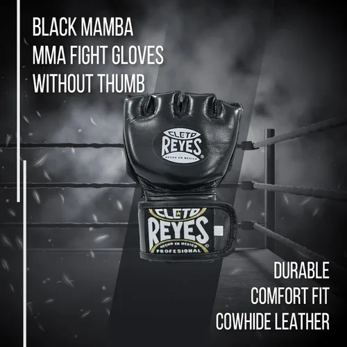 Miniatura 2 de CLETO REYES Black Mamba MMA - Guantes de lucha de boxeo para hombres y mujeres, piel de vaca, sin pulgar, color negro