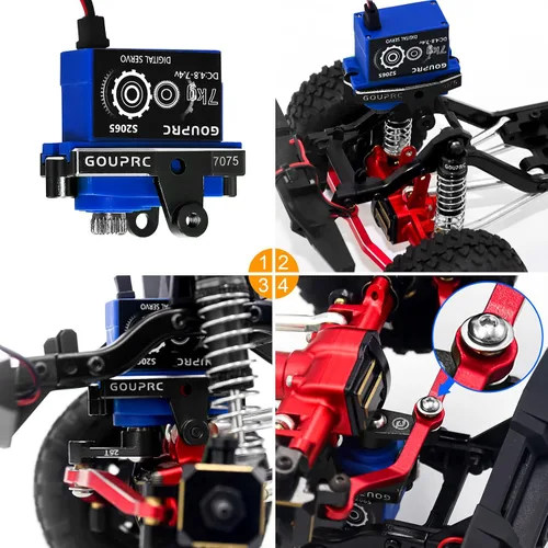 Miniatura 2 de GOUPRC 15.4 lbs 2065 Digital Micro Servo Metal Steel Gear Servo con soporte y servo bocina para 1/18 TRX4M Servo RC Car Upgrade Parts (negro)