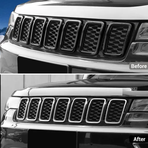Miniatura 2 de JeCar Kit de molduras de malla para Jeep Grand Cherokee 2017-2020, color negro (7 unidades)