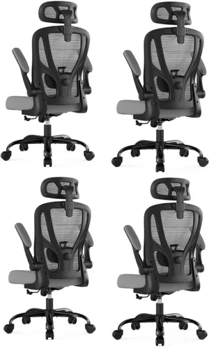 Miniatura 16 de Silla de oficina ergonómica de escritorio, silla de oficina de malla con respaldo alto con reposacabezas, ruedas, soporte lumbar, sillas de oficina