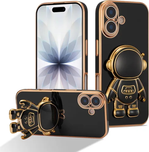 Miniatura 17 de RALEAVO Funda para iPhone 13, bonita funda de astronauta 6D con función de soporte, cubierta de enchapado de lujo, ajuste delgado, TPU suave, Púrpura