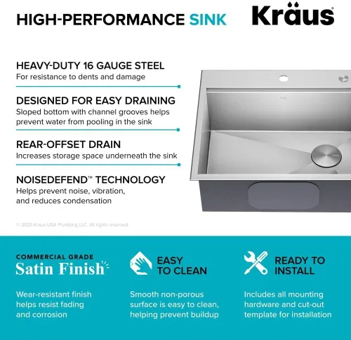 Miniatura 11 de KRAUS KWT311-25 Kore - Fregadero de cocina con estación de trabajo de 25 pulgadas, empotrado, acero inoxidable de calibre 16, con reborde integrado