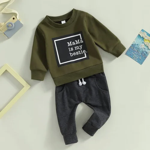 Miniatura 149 de Conjunto de 2 piezas de sudadera de manga larga con cuello redondo y pantalones casuales para bebés y niños pequeños