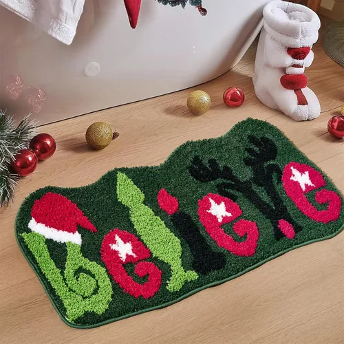 Lindas alfombras navideñas de Ouyattle para baño, tapete antideslizante lavable, verde, con renos de Grinch, divertido tapete de Navidad de 2x3,