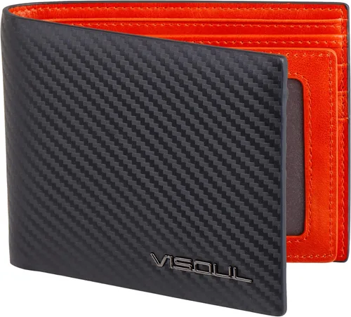 VISOUL Billetera de cuero de fibra de carbono con bloqueo RFID para hombre con 2 ventanas de identificación cartera de cuero para hombre Negro y
