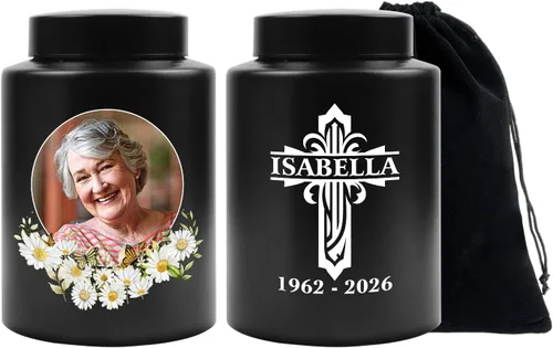 Miniatura 11 de Urna personalizada para cenizas humanas, contenedor de cenizas de cremación con foto personalizada con retrato, urna conmemorativa funeraria