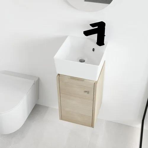 Miniatura 23 de Malwee Tocador de baño flotante de 18 pulgadas con lavabo, Tocador de baño de lavabo individual de 18 pulgadas montado en la pared, con 1 puerta