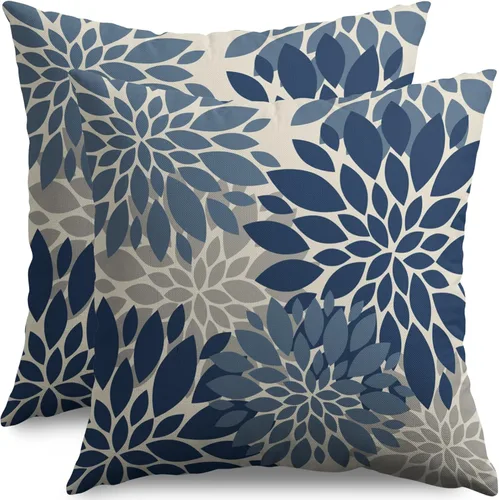 Miniatura 86 de Fundas de Almohada Azul Aguamarina 16X16 Pulgadas Juego de 2, Flores de Dalia Primavera Verano Floral Crema Fundas de Almohada Decorativas