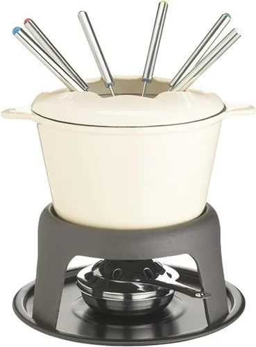 Miniatura 8 de MasterClass - Juego de fondue de hierro fundido, 8.3 x 7.1 in, para queso, chocolate y carne, esmalte recubierto con quemador y 6 tenedores