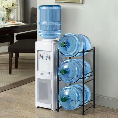 Miniatura 8 de MOOACE Estante para jarra de agua de 3 niveles, soporte desmontable para botellas de agua de 5 galones, estante de almacenamiento, color negro