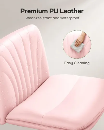 Miniatura 5 de Marsail Silla de escritorio sin brazos con ruedas: Silla amplia de cuero sintético con piernas cruzadas, sillas giratorias ajustables y cómodas