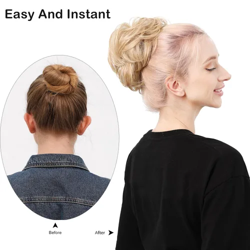 Miniatura 5 de Moño de cabello despeinado castaño, moños desordenados falsos sintéticos, moño rizado, moño recogido y moño, extensiones de cabello envolvente