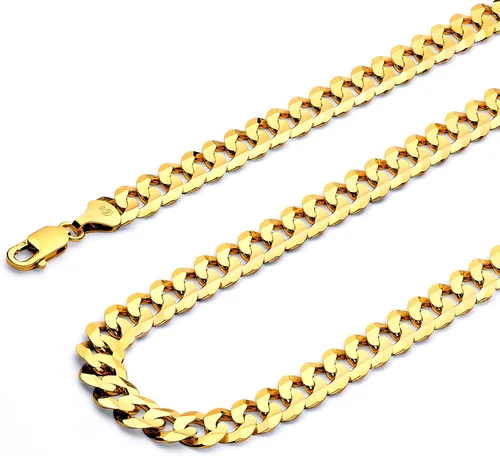 Miniatura 13 de 14k REAL Yellow/Two Tone Gold Bevelled Hollow 11mm, 9mm, 6.5mm, 5mm, 4.5mm, 3.5mm, 2.5mm, 2mm Cuban Curb Chain Necklace/Bracelet with Lobster Claw