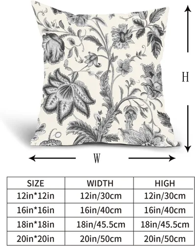 Miniatura 5 de Sweetshow Juego de 2 fundas de almohada florales vintage de 16 x 16 pulgadas, fundas de almohada florales negras y grises, fundas de almohada