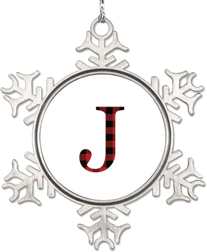 Miniatura 16 de Monograma inicial letra A copo de nieve, adornos de letras rojas y negras a cuadros para árboles de Navidad, adornos de Navidad personalizados