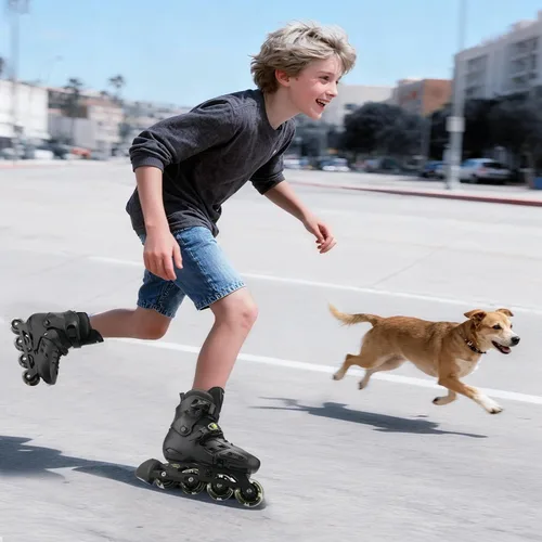 Miniatura 7 de Patines en línea para niños y niñas con ruedas iluminadas, tamaño ajustable, adecuado para principiantes, patines para mujeres, niñas y adultos Negro