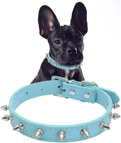 Miniatura 13 de Collar de perro con pinchos para perros medianos, remache de hongos, piel sintética suave, collar de gato con tachuelas, ajustable para perros Azul