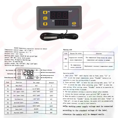 Miniatura 5 de Controlador digital de temperatura, W3230 AC110-220V LED controlador de temperatura digital Termostato Sensor Medidor (220V)