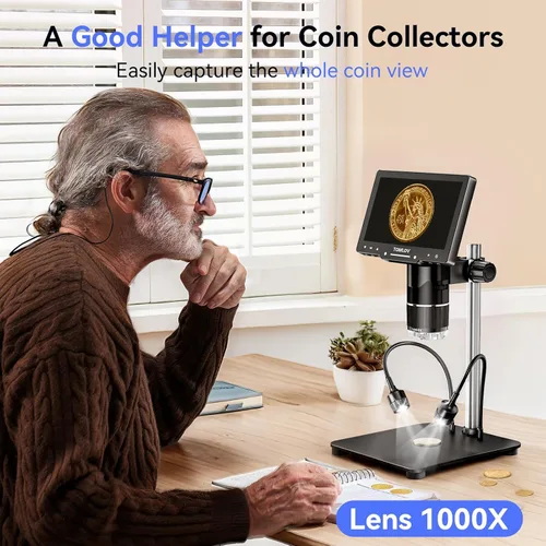 Miniatura 4 de TOMLOV TriL107 Microscopio digital de 3 lentes: Lupa de microscopio de monedas HDMI de 7 "2500X 2K para visión completa de monedas con pantalla IPS