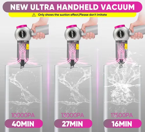 Miniatura 3 de Aspiradora de mano inalámbrica – 17500 PA fuerte succión recargable, 3 velocidades, ajustable, portátil, mini eliminador de polvo para pelo