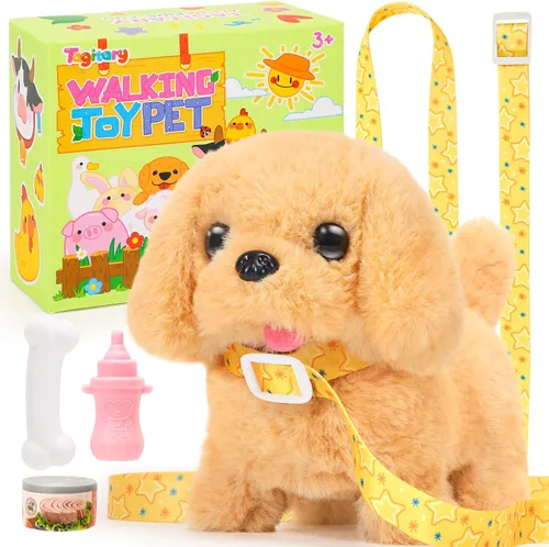 Miniatura 11 de Tagitary - Juguetes de peluche interactivos, juguete de cachorro para niños, juguete electrónico de perro que camina y ladra, cola meneando, juguete