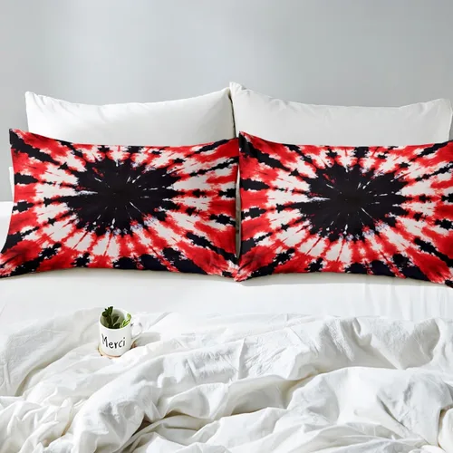 Miniatura 5 de Feelyou Juego de sábanas de teñido anudado tamaño Queen para niños y niñas, juego de sábanas bohemias trippy negro rojo hippie teñido anudado juego