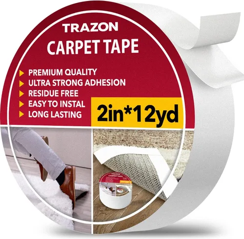 Trazon - Cinta adhesiva de doble cara para alfombras, suelo de madera dura y alfombras de área, cinta adhesiva fuerte y extraíble, cinta adhesiva