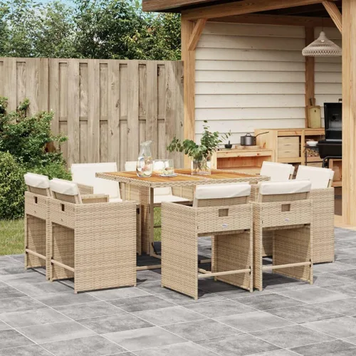 Miniatura 34 de 17-Piece Brown Poly Rattan Patio Dining Set with Cream White Cushions, Foldable Chairs and Tempered Glass Table for Outdoor Garden Backyard Patio