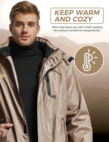 Miniatura 3 de Wantdo - Chaqueta de esquí impermeable con capucha, cálida, resistente al viento, la lluvia y el invierno, para hombre