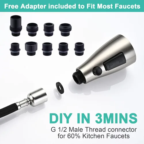 Miniatura 7 de Reemplazo de cabezal de grifo de cocina de metal, cabezal rociador desplegable de 3 funciones para grifo de cocina, boquilla rociadora de fregadero