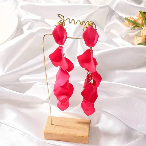 Miniatura 5 de Dangle Acrylic Petal Earrings - Long Drop Rose Flower Earrings for Women and Girls