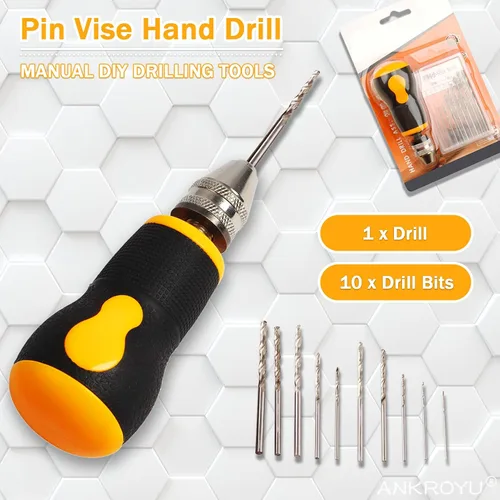 Miniatura 2 de Taladro de mano para fabricación de joyas, herramientas rotativas de perforación de madera, mini taladro de mano con 10 brocas de acero de alta