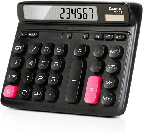 Comix Calculadora de escritorio con pantalla LCD grande de 12 dígitos, batería solar de doble alimentación, calculadora básica con teclas grandes