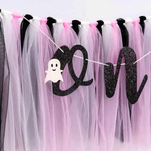Miniatura 6 de Cartel de cumpleaños con temática de Halloween, decoración de fiesta de primer cumpleaños de fantasma pequeño, guirnalda espeluznante, tutú rosa